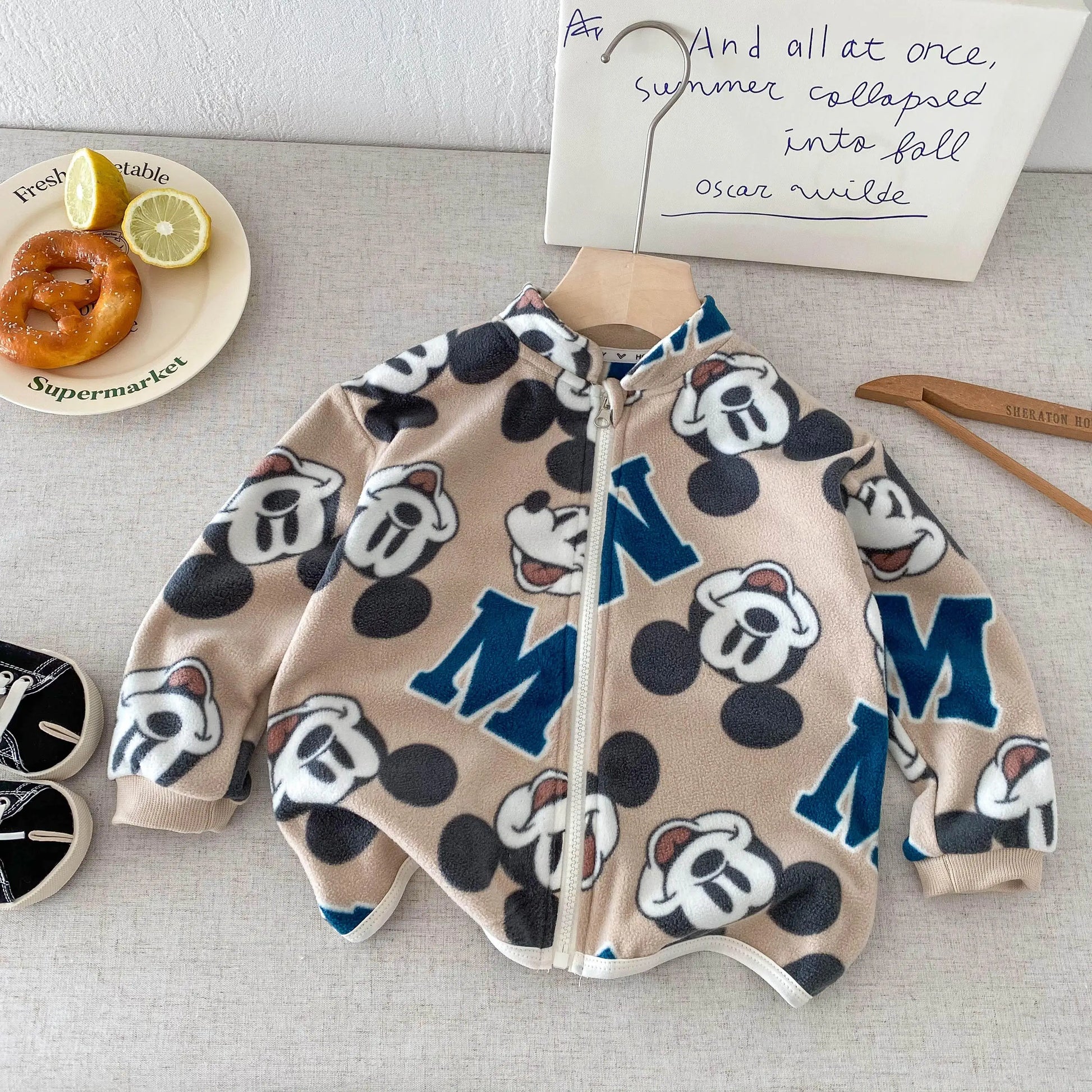 P2 Color Cartoon Corduroy Kids Jacket With Zipper Closure