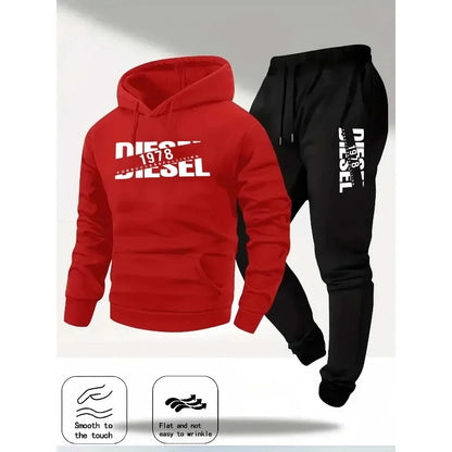 Men's Printed Hoodie Tracksuit Set With Jogger Pants