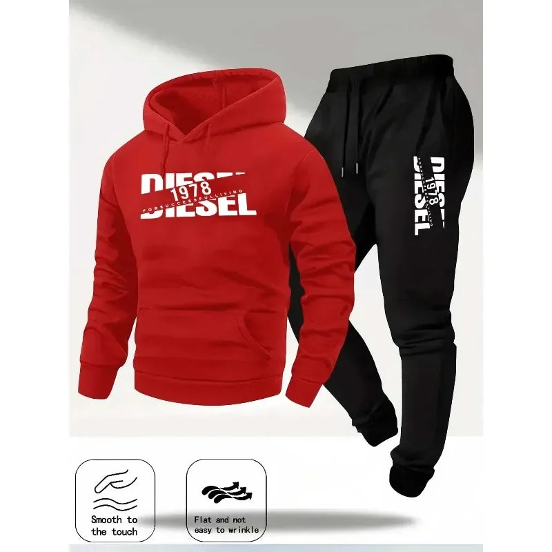 Men's Printed Hoodie Tracksuit Set With Jogger Pants