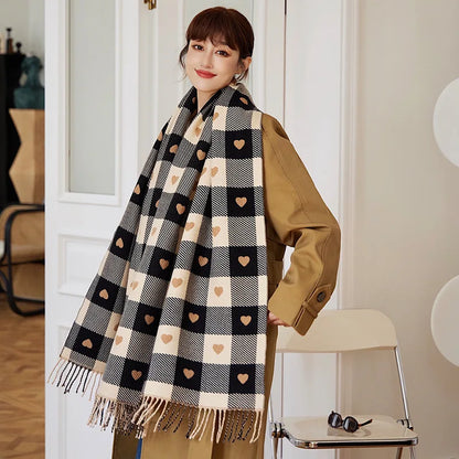 Women’s Heart Pattern Winter Scarf Blanket Shawl