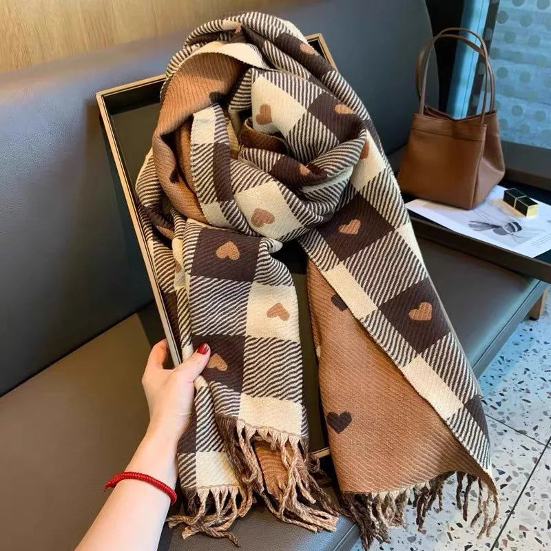 Women’s Heart Pattern Winter Scarf Blanket Shawl
