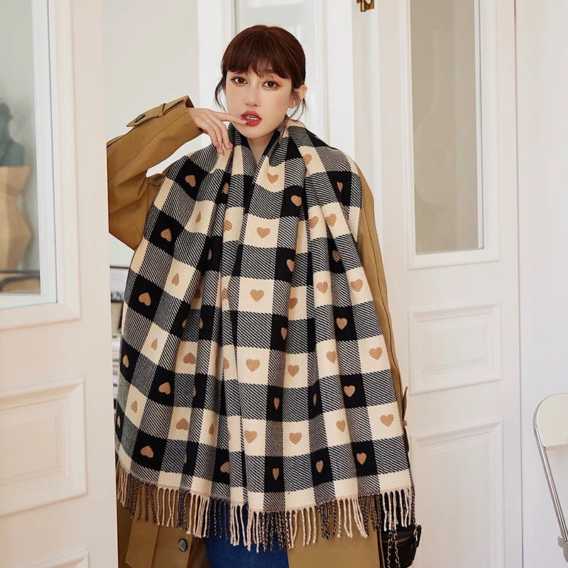 Women’s Heart Pattern Winter Scarf Blanket Shawl