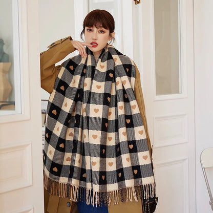 Women’s Heart Pattern Winter Scarf Blanket Shawl