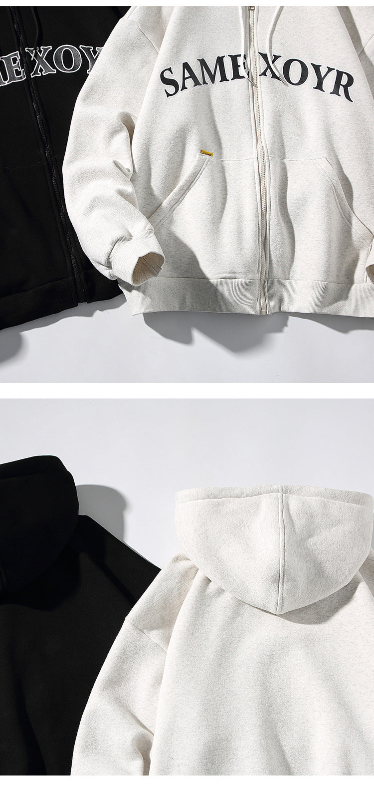 Alphabet-print Hooded Cardigan Sweater On White