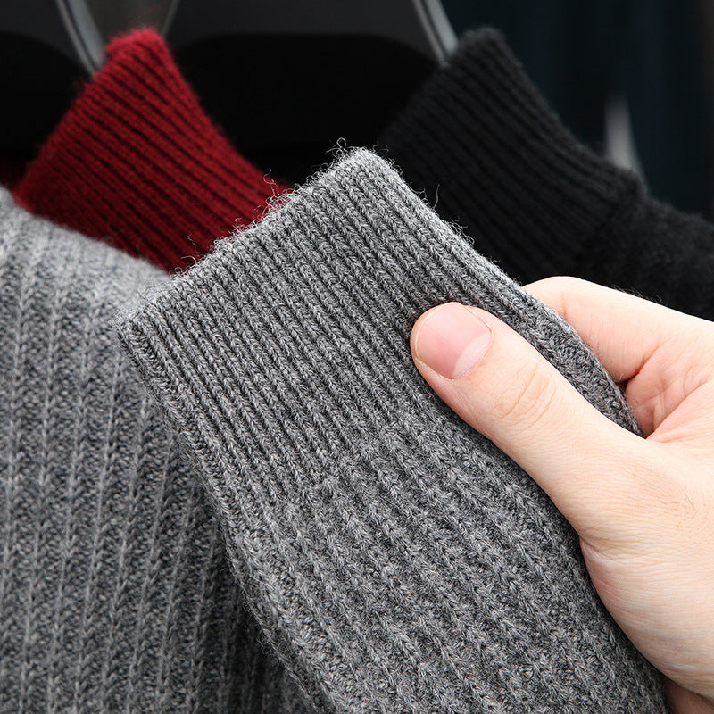 Thickened Men's Half-zip Stand-up Collar Pure Wool Knitted Pullover Warm Sweater