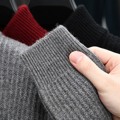 Thickened Men's Half-zip Stand-up Collar Pure Wool Knitted Pullover Warm Sweater