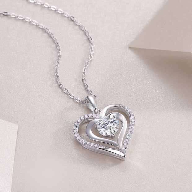 Heart-to-Heart Connection S925 Silver 1-Carat Moissanite Pendant