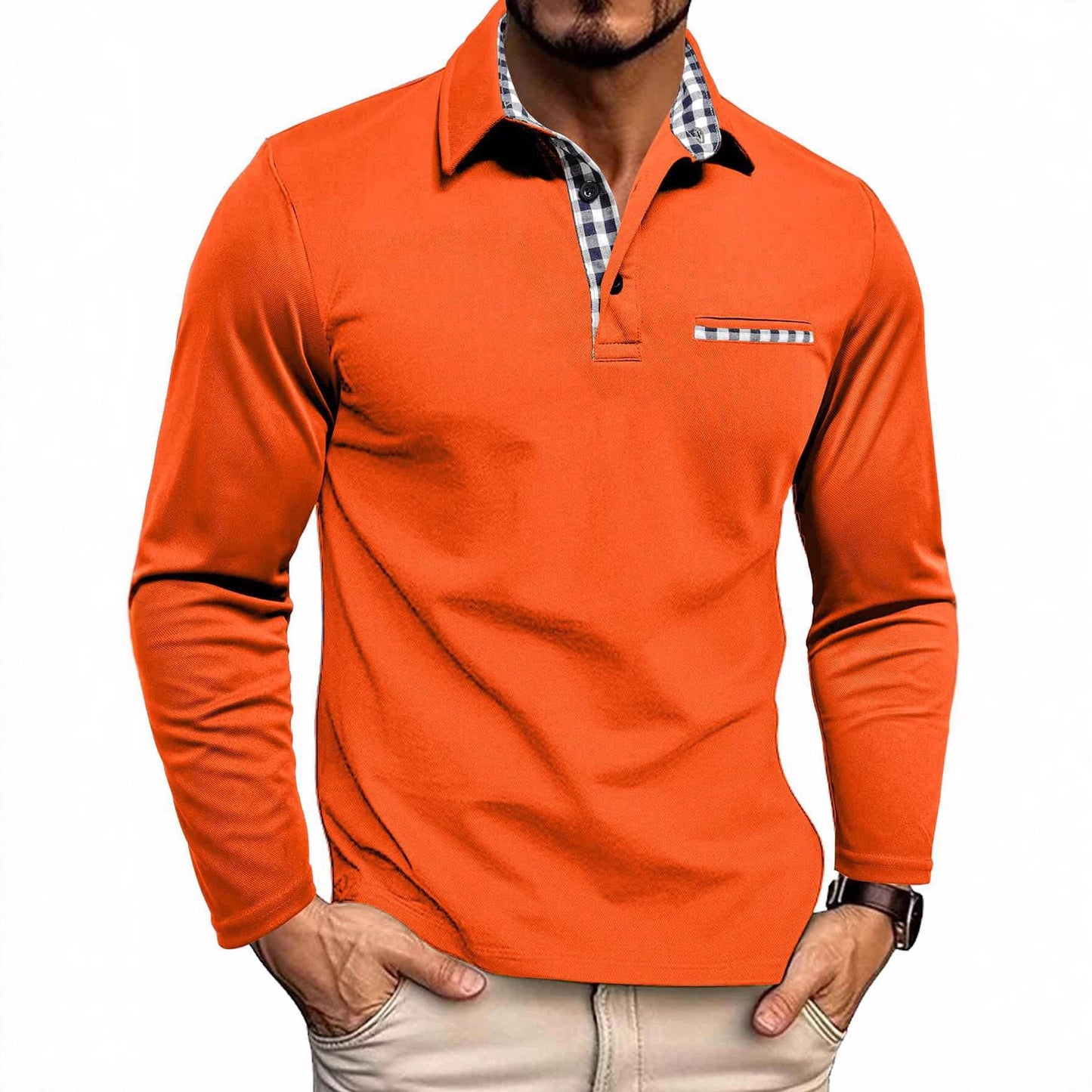 New Long-sleeved Men's T-shirt POLO Collar Casual Top