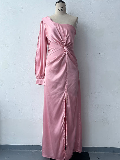 One-Shoulder Split Long Evening Dress