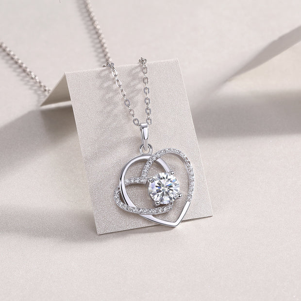 Heart To Heart S925 Silver 1-Carat Moissanite Diamond Pendant