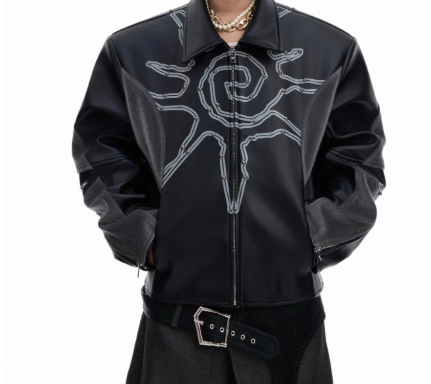 Men's Rivet Totem Leather Jacket – Deconstructed Stitch Style