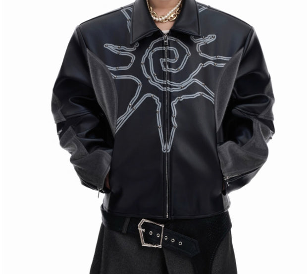 Men's Rivet Totem Leather Jacket – Deconstructed Stitch Style