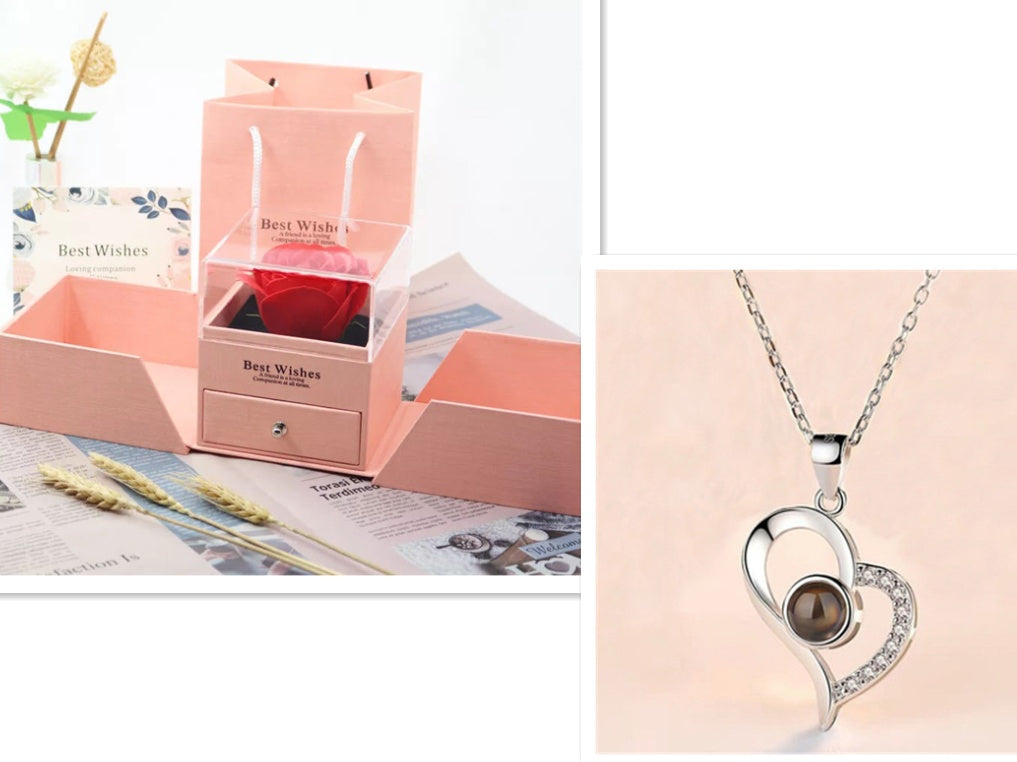 Metal Rose Necklace Gift Box – Romantic Jewelry for Her