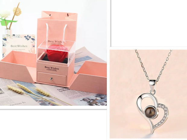 Metal Rose Necklace Gift Box – Romantic Jewelry for Her