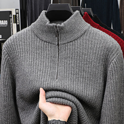 Thickened Men's Half-zip Stand-up Collar Pure Wool Knitted Pullover Warm Sweater