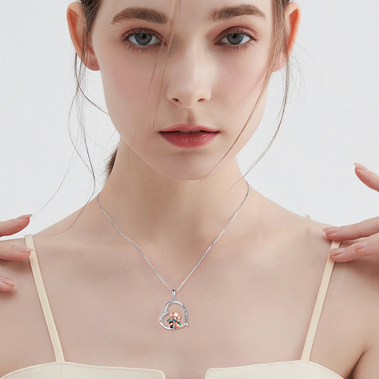 Sterling Silver Red Panda Necklace – Cute Bamboo Pendant Gift