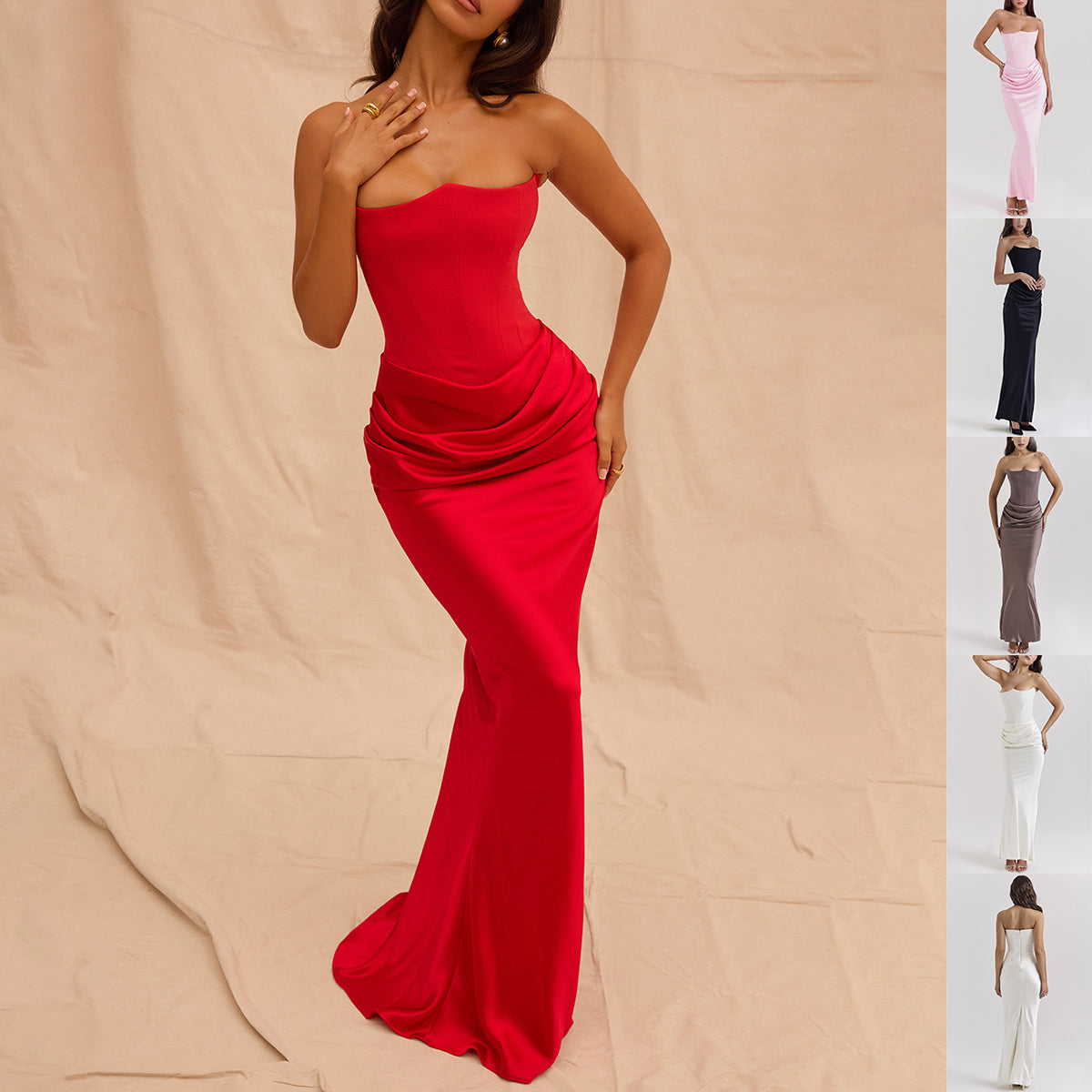 Slim Backless Tube Top Evening Dress