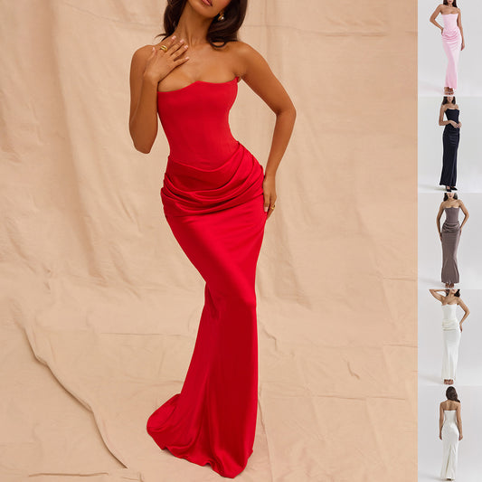 Slim Backless Tube Top Evening Dress