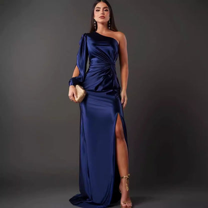 One-Shoulder Split Long Evening Dress