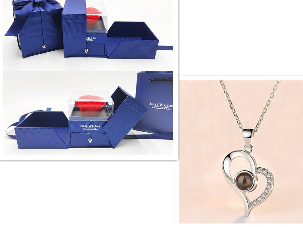 Metal Rose Necklace Gift Box – Romantic Jewelry for Her