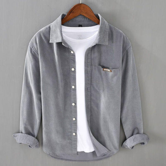 Japanese-style Corduroy Long-sleeve Men's Solid Color Corduroy Shirt For Spring And Autumn