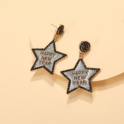 Happy New Year Earring For Women Glitter Rhinestone Star Dangle Earrings Holiday New Year Eve Earrings Festive Party Jewelry Gifts
