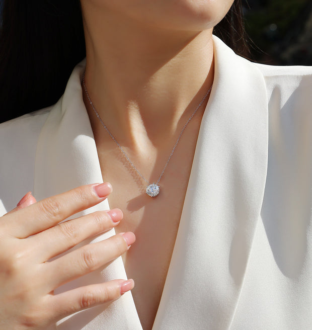 Pendentif en argent S925 avec moissanite de 1 à 3 carats et rose de l'après-midi