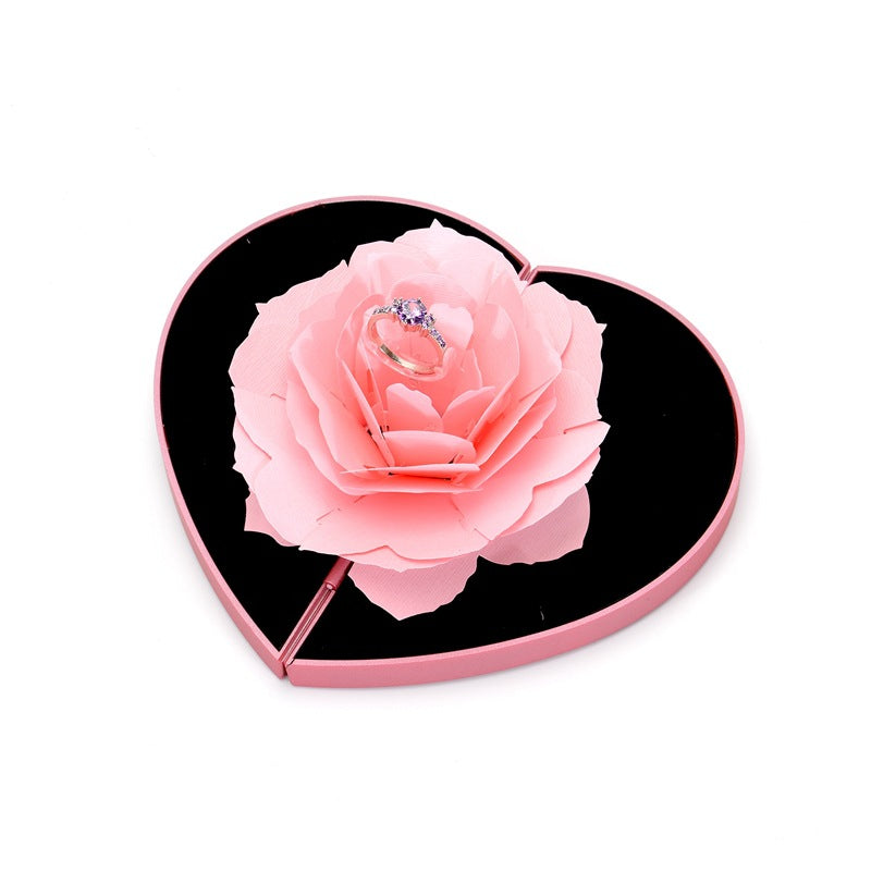 3D Love Box Heart-Shaped Rose Flower Rotating Ring Box – Valentine’s Day Gift