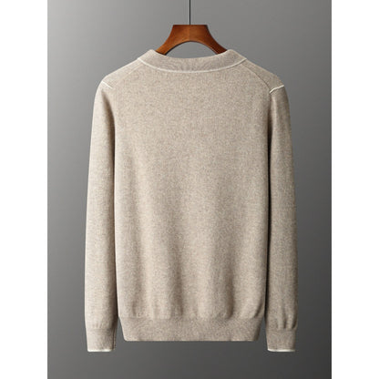 Men's Long Sleeve Polo Collar Casual Fashion Color Block Long Sleeve Knitted Sweater