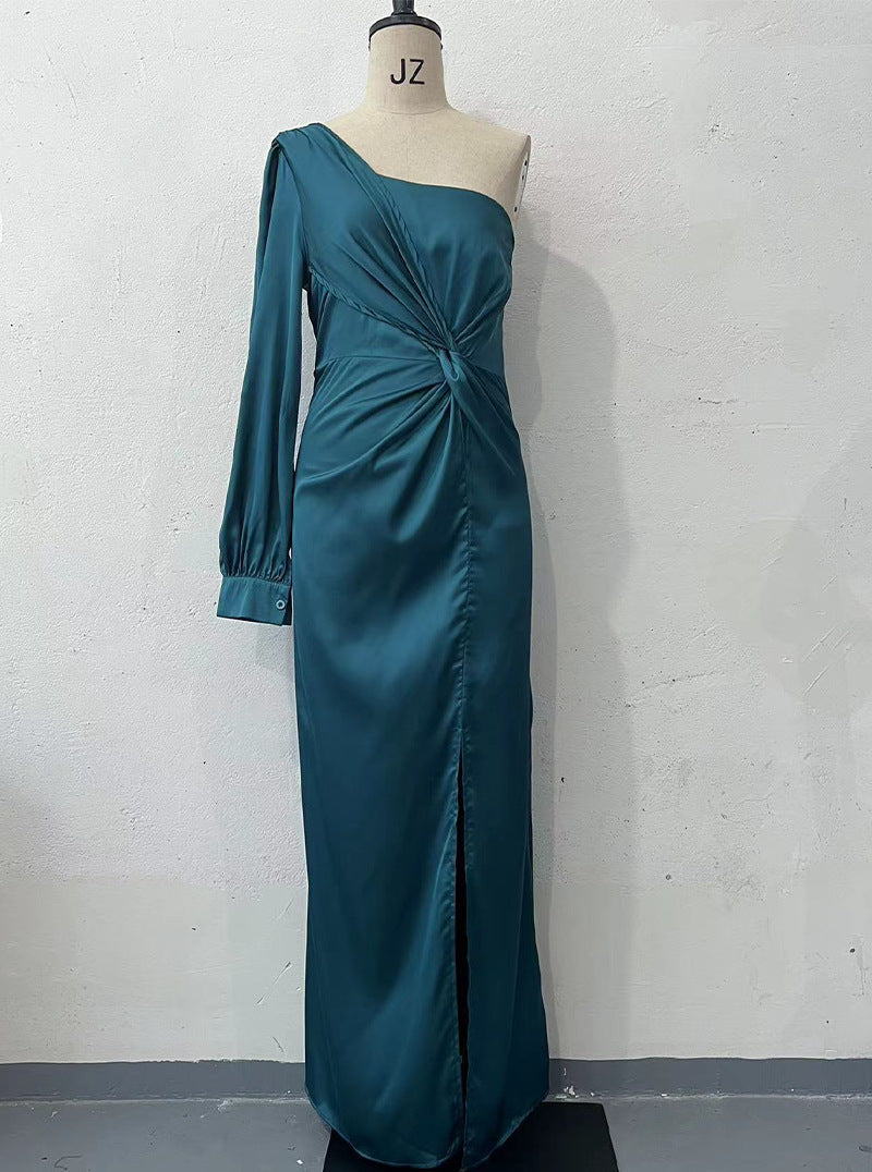 One-Shoulder Split Long Evening Dress