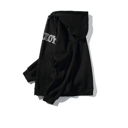 Alphabet-print Hooded Cardigan Sweater On White