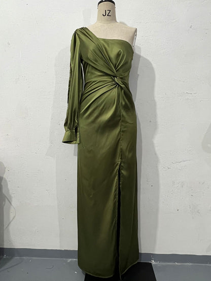 One-Shoulder Split Long Evening Dress