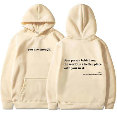 Fleece-lined Plain Letter Print Pocket Drawstring Print Hoodie