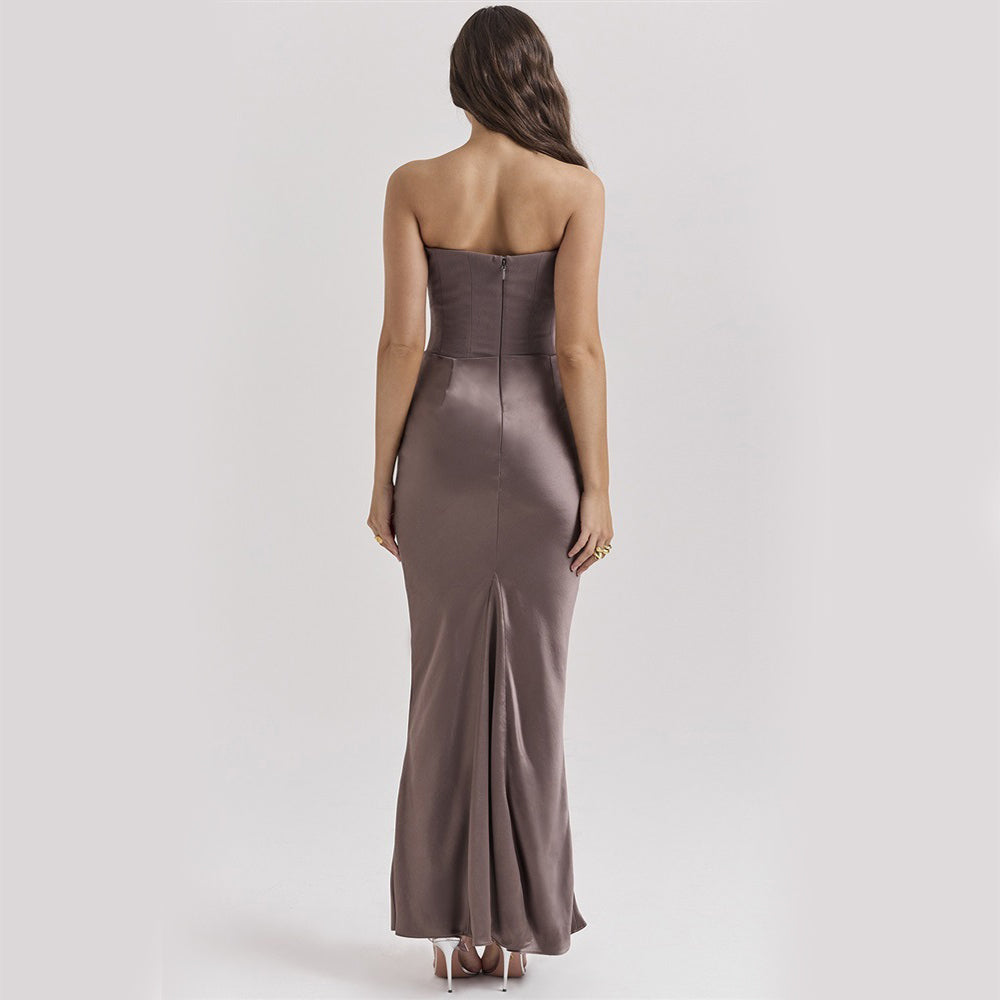 Slim Backless Tube Top Evening Dress