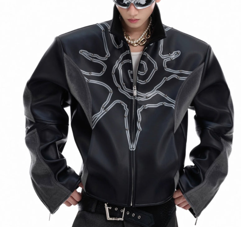 Men's Rivet Totem Leather Jacket – Deconstructed Stitch Style