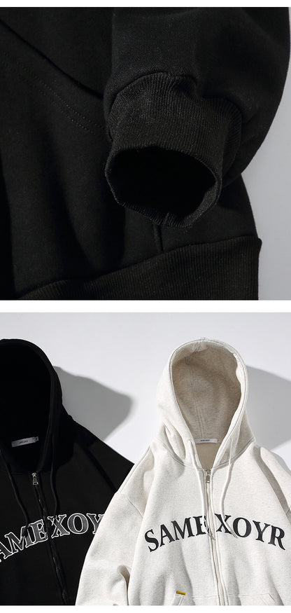 Alphabet-print Hooded Cardigan Sweater On White