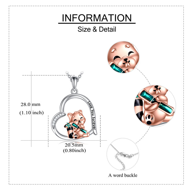 Sterling Silver Red Panda Necklace – Cute Bamboo Pendant Gift